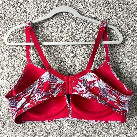 Cacique Bra Women’s 42D Simply Wire Free Plunge Red and Gray Tropical Print - Picture 3 of 6